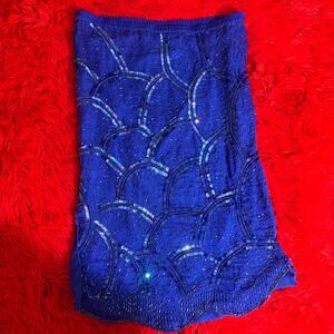 100% Silk Vintage Beaded Embellished blue Midi Skirt Petite Small Insane Fairy